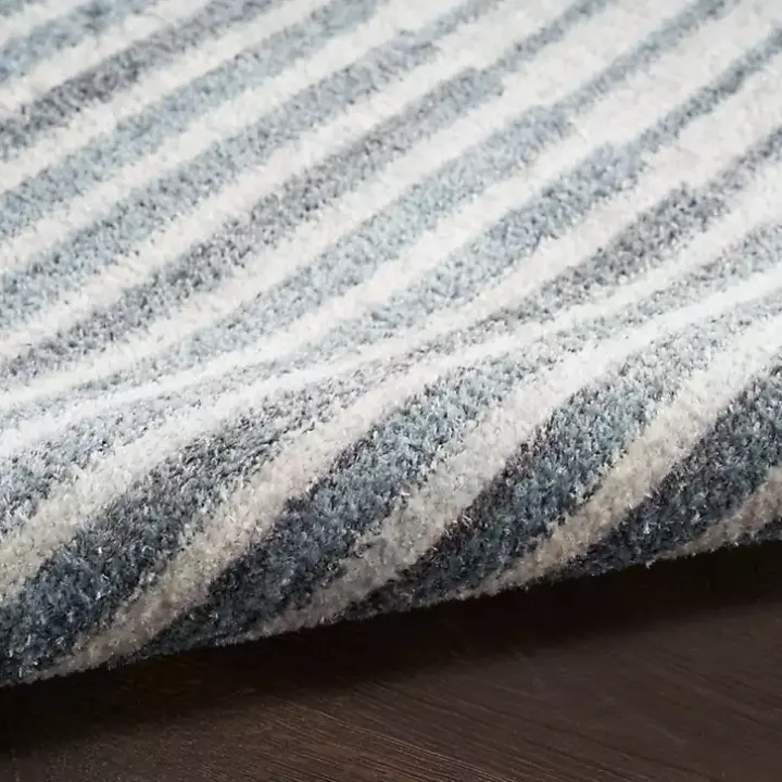 Blue and Ivory Striped Half Moon Area Rug, 8x10