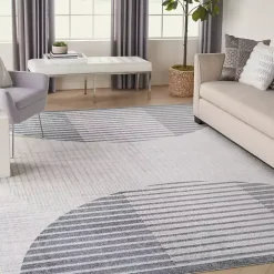 Blue and Ivory Striped Half Moon Area Rug, 8x10