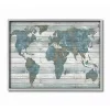 Blue and Tan Rustic Plank World Map Framed Art