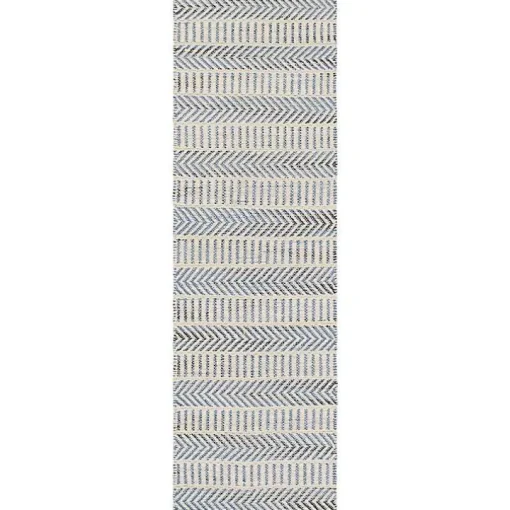 Blue and White Chevron Jute Runner, 2x8