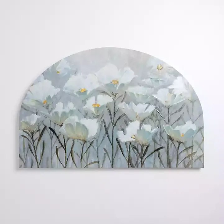 Blue and White Florals Arched Canvas Art Print