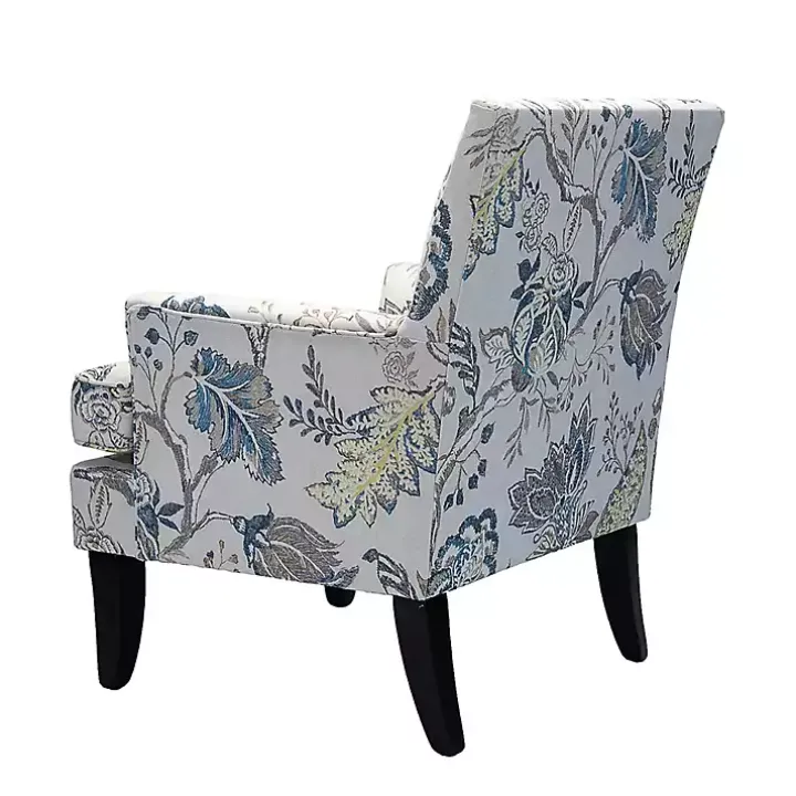 Blue and Yellow Floral Upholstered Accent Chair
