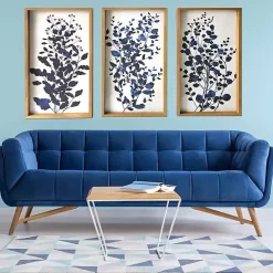 Blue Branches Framed Canvas Art Prints, Set of 3