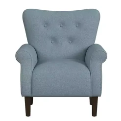 Blue Button-Tufted Rolled Arm Accent Chair