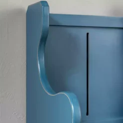 Blue Carved Wood Pew Bench