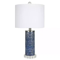 Blue Ceramic Embossed Spiro Table Lamp