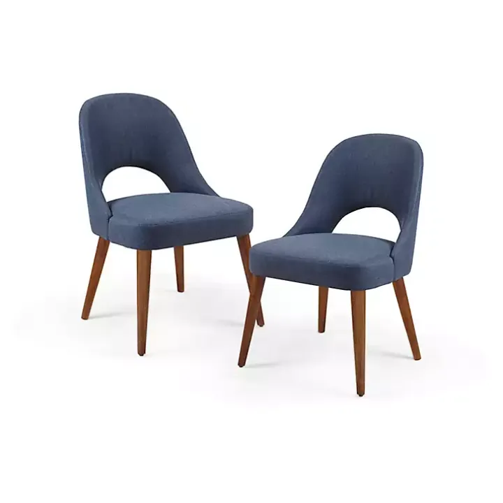 Blue Cut-Out Pecan Wood Dining Chairs, Set of 2