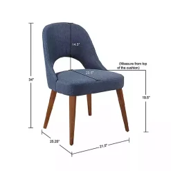 Blue Cut-Out Pecan Wood Dining Chairs, Set of 2