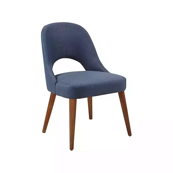 Blue Cut-Out Pecan Wood Dining Chairs, Set of 2