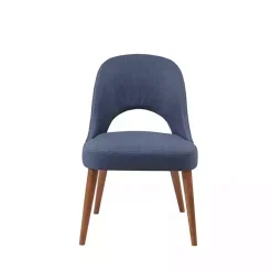 Blue Cut-Out Pecan Wood Dining Chairs, Set of 2