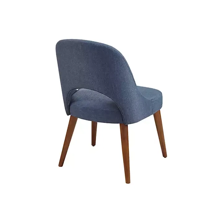 Blue Cut-Out Pecan Wood Dining Chairs, Set of 2