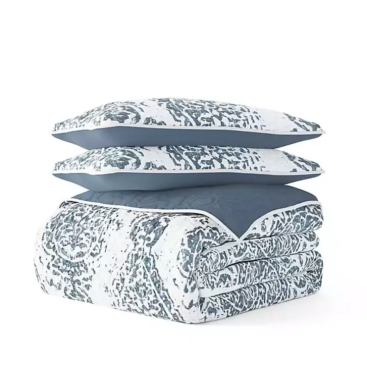 Blue Damask Reversible 2-pc. Twin Quilt Set