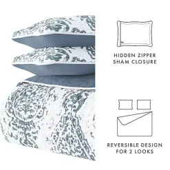 Blue Damask Reversible 2-pc. Twin Quilt Set