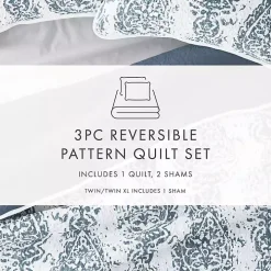 Blue Damask Reversible 2-pc. Twin Quilt Set