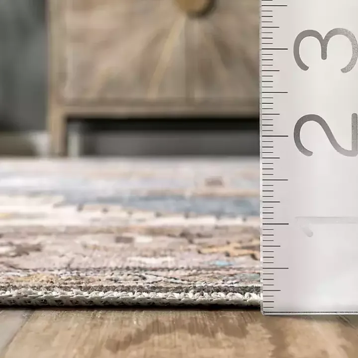 Blue Distressed Medallion Washable Area Rug, 8x10