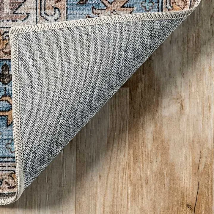 Blue Distressed Medallion Washable Area Rug, 8x10