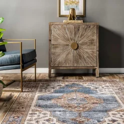 Blue Distressed Medallion Washable Area Rug, 8x10