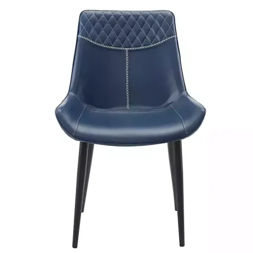 Blue Faux Leather Stitched Chairs, Set of 2