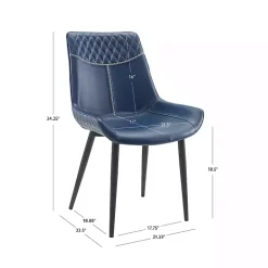 Blue Faux Leather Stitched Chairs, Set of 2