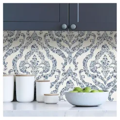 Blue Floral Damask Pattern Peel & Stick Wallpaper
