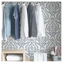 Blue Floral Damask Pattern Peel & Stick Wallpaper