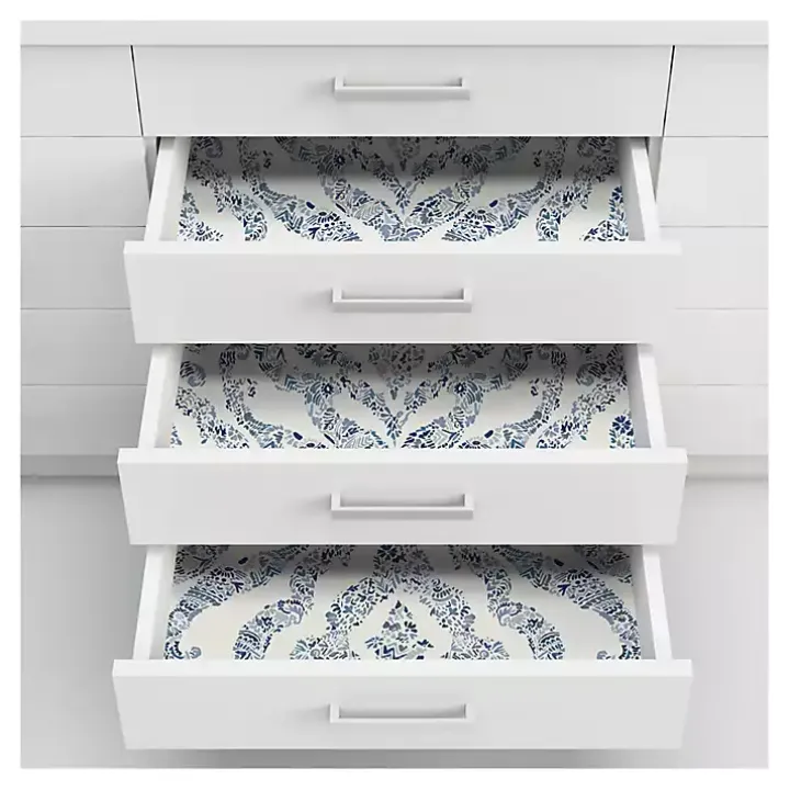 Blue Floral Damask Pattern Peel & Stick Wallpaper