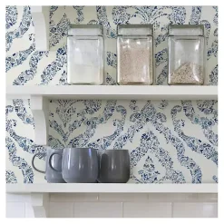 Blue Floral Damask Pattern Peel & Stick Wallpaper