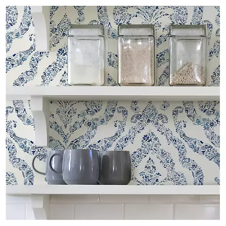 Blue Floral Damask Pattern Peel & Stick Wallpaper