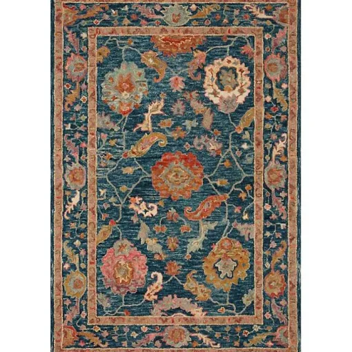 Blue Floral Fernanda Wool Area Rug, 5x7
