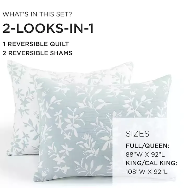 Blue Floral Reversible 3-pc. King Quilt Set