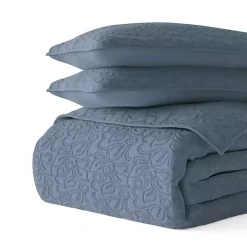 Blue Floral Stitch 3-pc. Queen Quilt Set