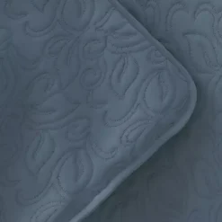 Blue Floral Stitch 3-pc. Queen Quilt Set