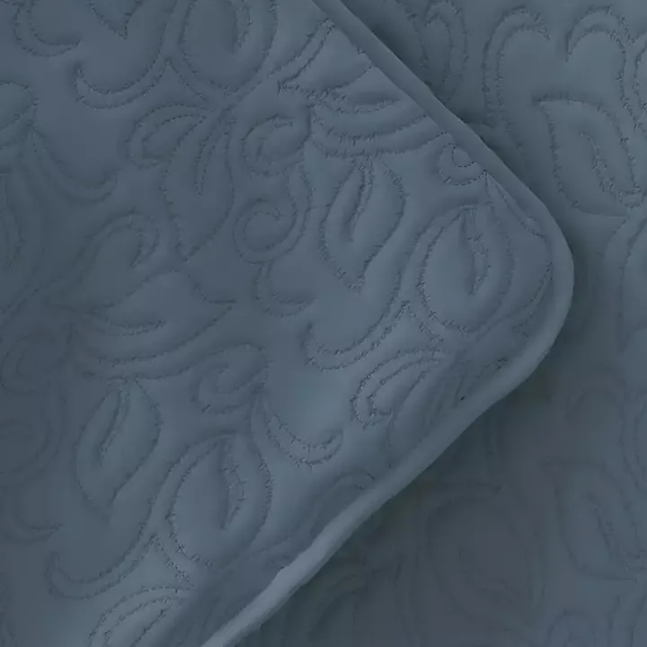 Blue Floral Stitch 3-pc. Queen Quilt Set