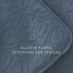 Blue Floral Stitch 3-pc. Queen Quilt Set