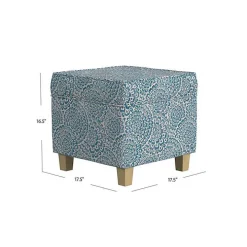 Blue Floral Upholstered Square Storage Ottoman