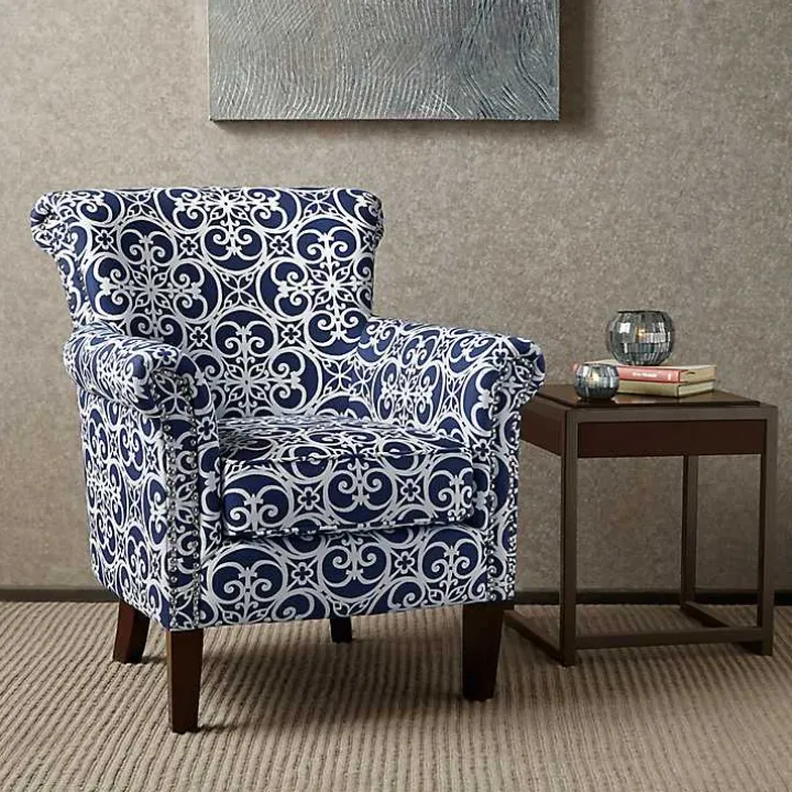 Blue Fretwork Accent Club Chair