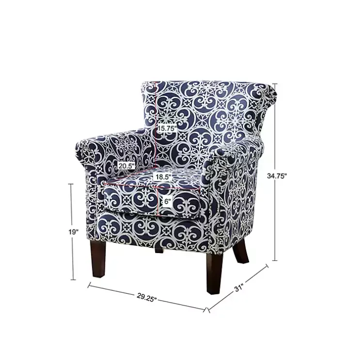 Blue Fretwork Accent Club Chair