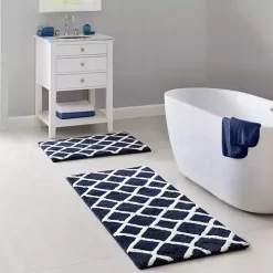 Blue Geometric Pattern Reversible Bath Mat, 60 in.