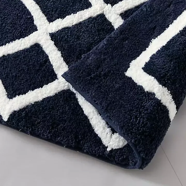 Blue Geometric Pattern Reversible Bath Mat, 60 in.