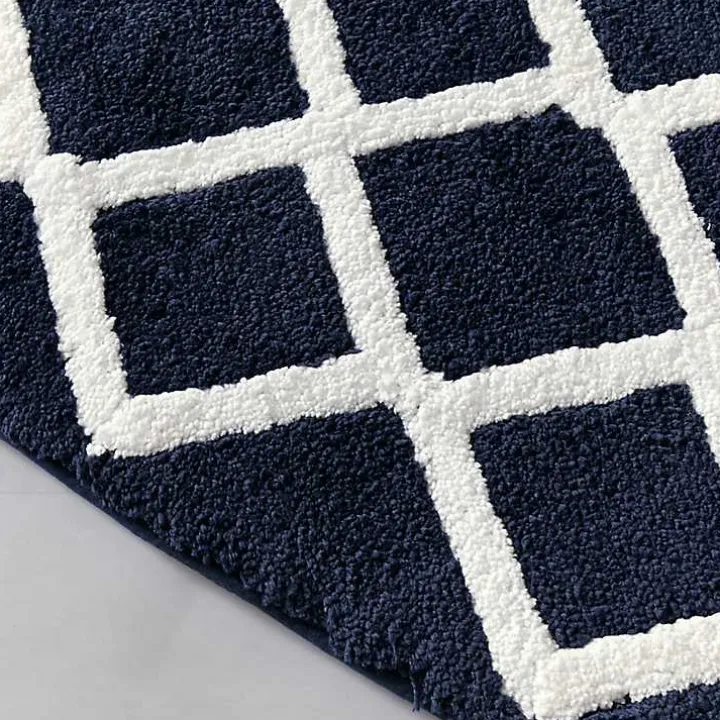 Blue Geometric Pattern Reversible Bath Mat, 60 in.