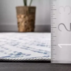 Blue Geometric Pattern Washable Area Rug, 4x6