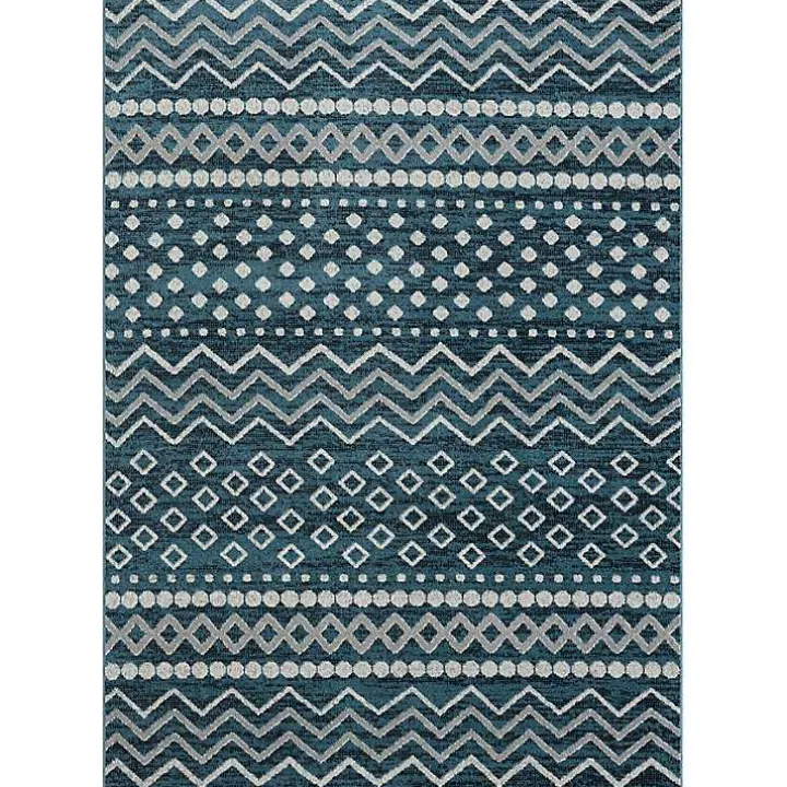 Blue Geometric Stripe Washable Area Rug, 5x7