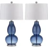 Blue Glass Hourglass Table Lamps, Set of 2