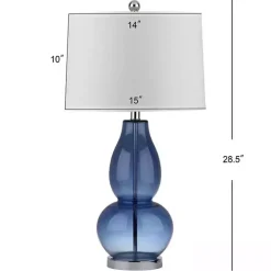Blue Glass Hourglass Table Lamps, Set of 2