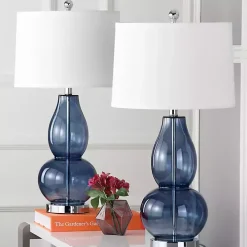 Blue Glass Hourglass Table Lamps, Set of 2