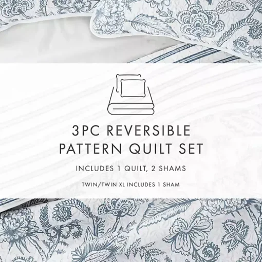 Blue Jacobean Reversible 2-pc. Twin Quilt Set