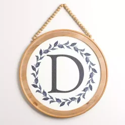 Blue Leaf Wreath Monogram D Wood Wall Plaque