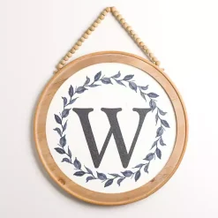 Blue Leaf Wreath Monogram W Wood Wall Plaque