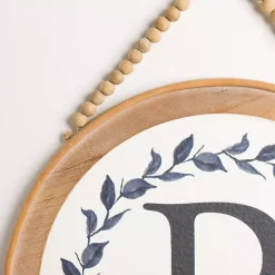 Blue Leaf Wreath Monogram R Wood Wall Plaque