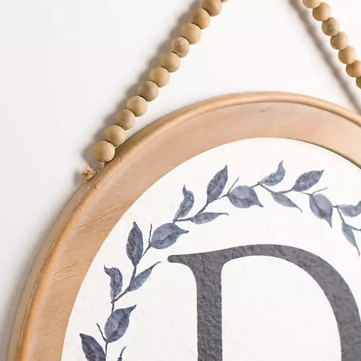 Blue Leaf Wreath Monogram D Wood Wall Plaque